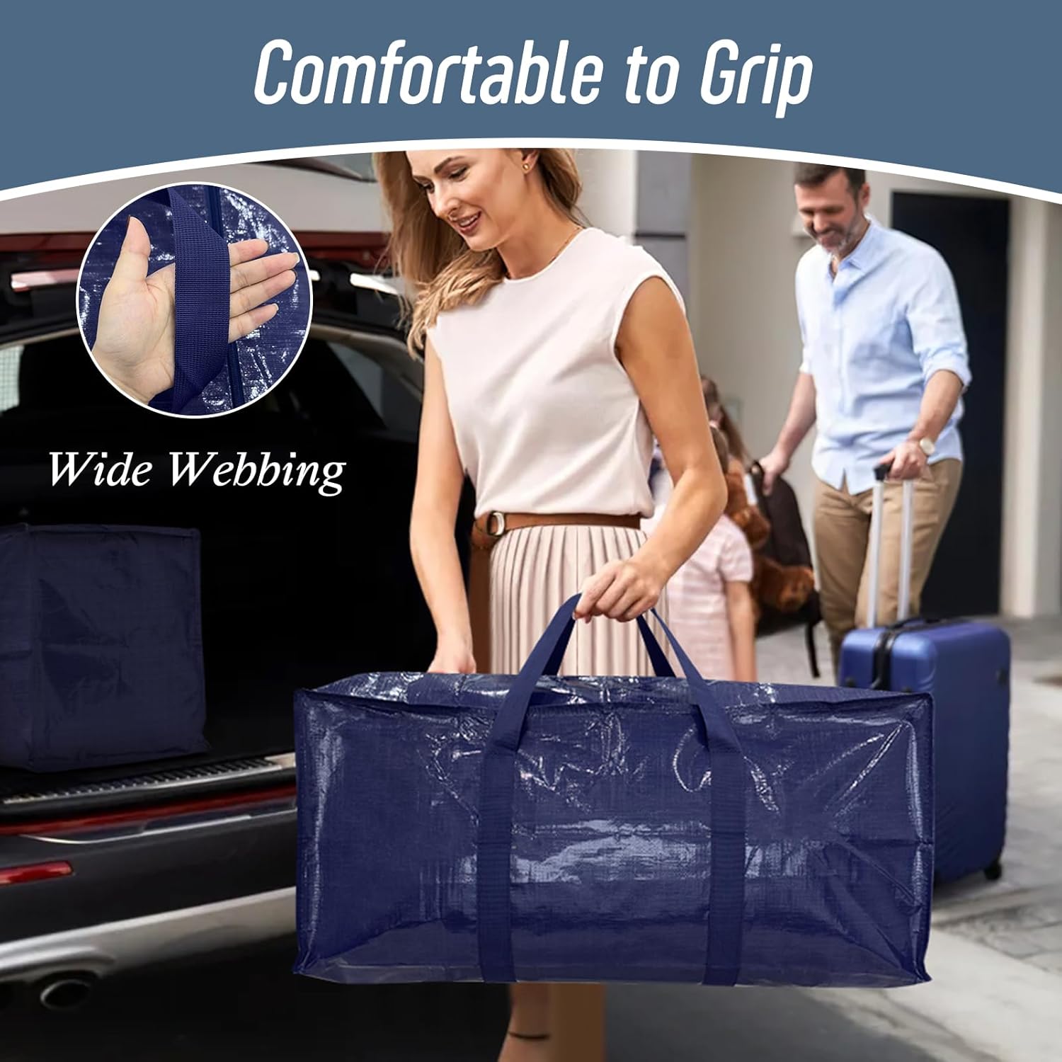 12 Pack Extra Heavy Duty Large Moving Bags with Strong Zipper & Comfortable Handles, Sturdy & Durable Clothes Storage Bags Totes Bins, Packing Moving Boxes for College Supplies, Dark Blue - Image 6