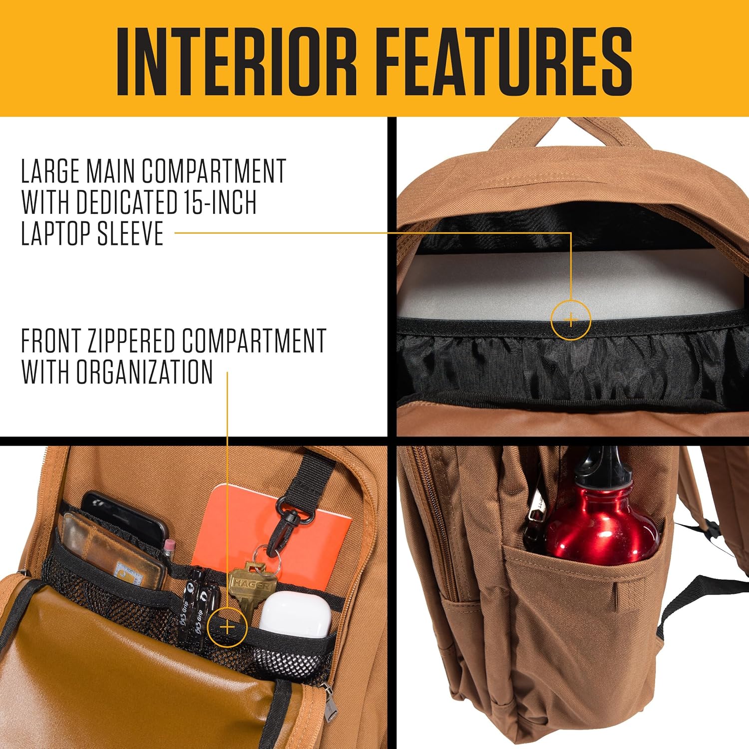Carhartt 25L Classic Laptop Backpack, Durable Water-Resistant Pack W/ 15" Laptop Sleeve and Multiple Organizational Compartments, PFAS Free, Black - Image 3