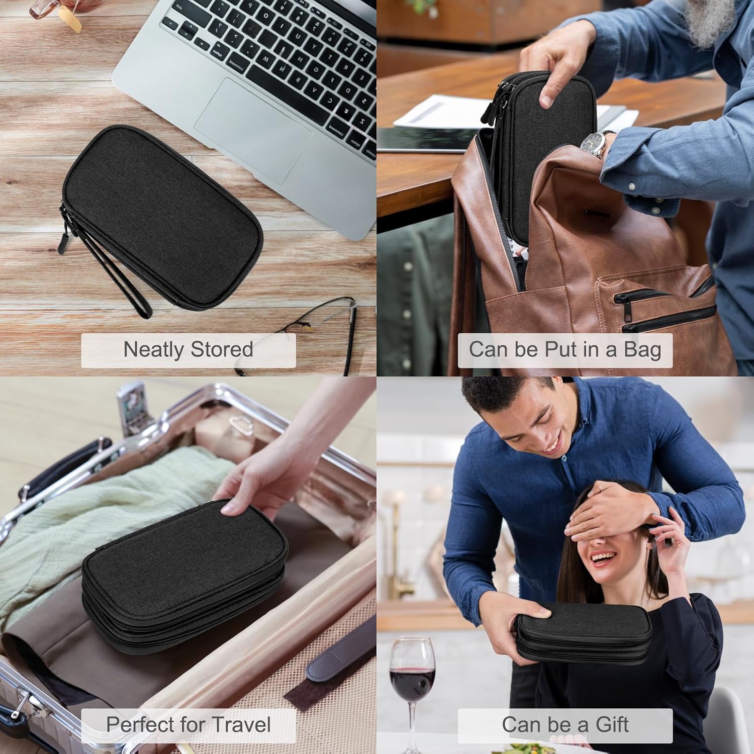 FYY Travel Cable Organizer Pouch Electronic Accessories Carry Case Portable Waterproof Double Layers All-in-One Storage Bag for Cord, Charger, Phone, Earphone Black - Image 7